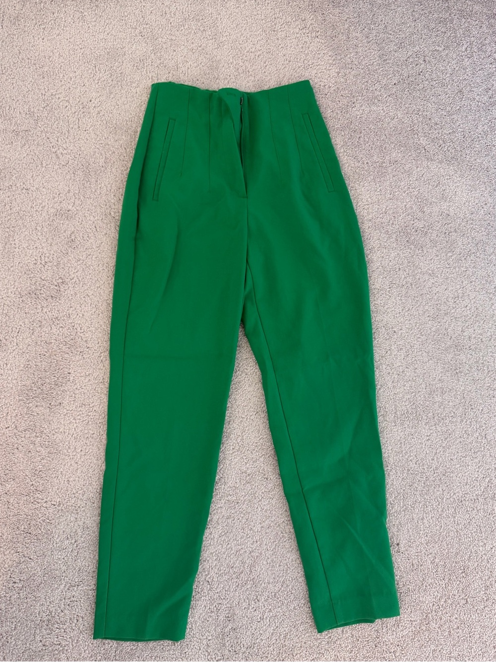 Zara Green High-Waist Tapered Trousers